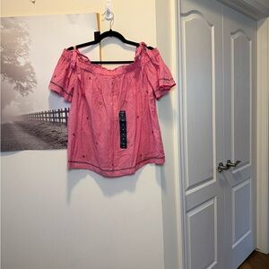NWT Lucky Brand Pink Floral Off-Shoulder Boho Embroidered Blouse Medium